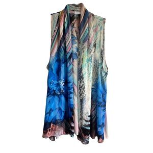 Susan Graver 1X Floral Chiffon Open Front Kimono Vest Duster Cardigan